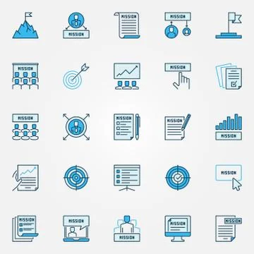Mission Statement blue icons set. Vector business signs 库存插图