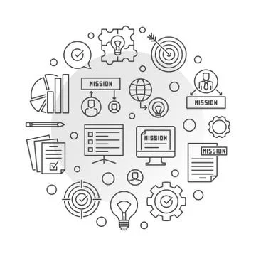 Mission Statements round vector illustration in outline style Illustrazione stock