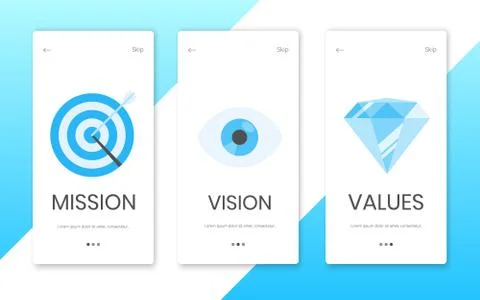 Mission, vision and values flat style design icons signs Illustrazione stock
