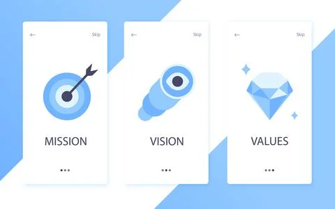 Mission, vision and values flat style design icons signs web concepts vector Stock Illustration