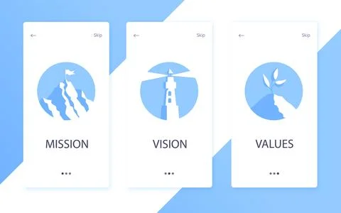 Mission, vision and values flat style design icons signs web concepts vector Stock Illustration