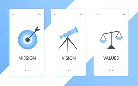 Mission, vision and values flat style design icons signs web concepts vector Stock Illustration