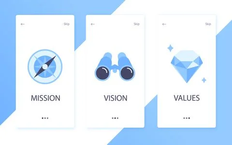 Mission, vision and values flat style design icons signs web concepts vector Illustrazione stock