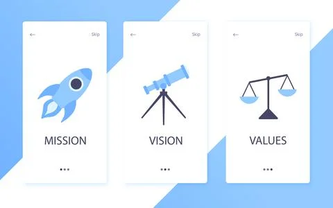 Mission, vision and values flat style design icons signs web concepts vector Stock Illustration