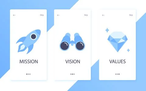 Mission, vision and values flat style design icons signs web concepts vector Illustrazione stock