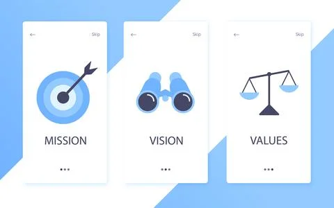 Mission, vision and values flat style design icons signs web concepts vector Stock Illustration