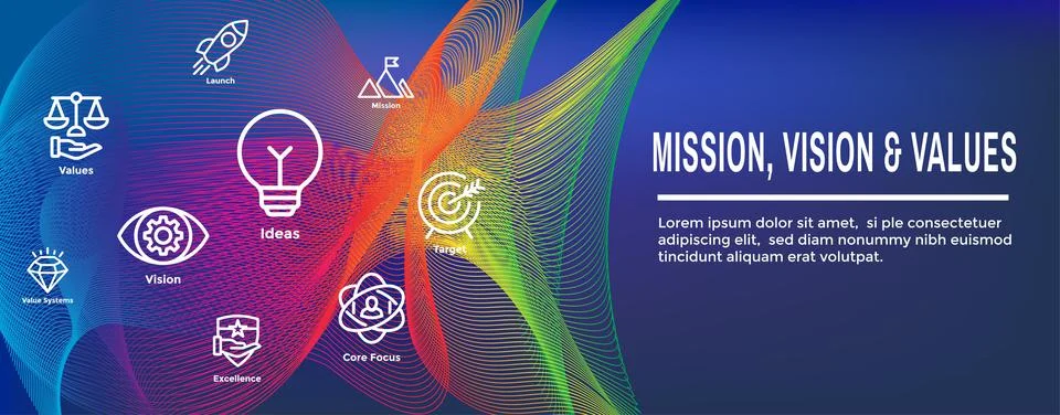 Mission Vision and Values Web Header &amp; Icon Set Illustrazione stock