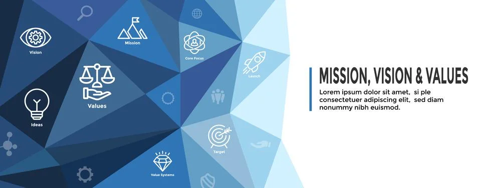 Mission Vision and Values Web Header &amp; Icon Set Illustrazione stock