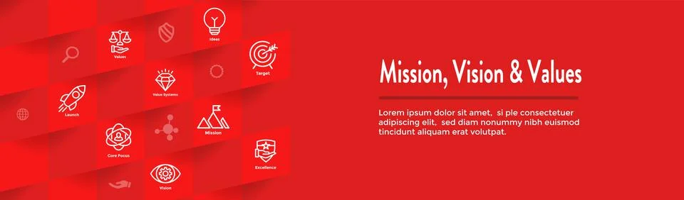 Mission Vision and Values Web Header &amp; Icon Set Illustrazione stock