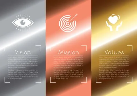 Mission, vision, values concept - three icons - vector illustration Stock-Illustration