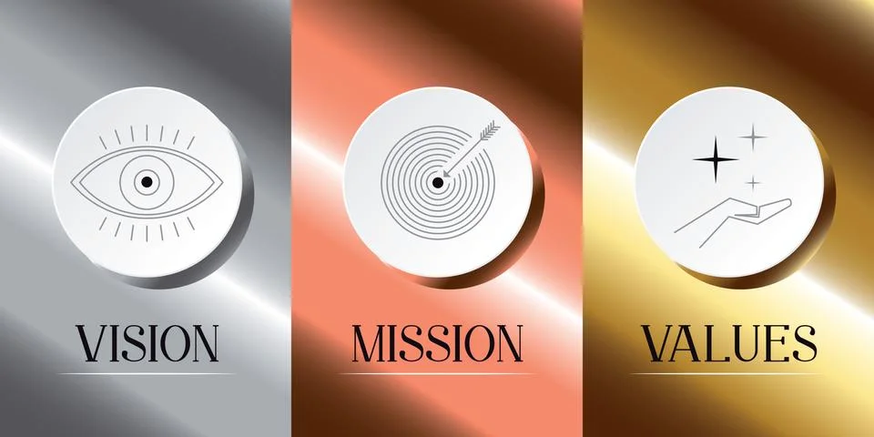 Mission, vision, values concept - three icons - vector illustration イラスト素材