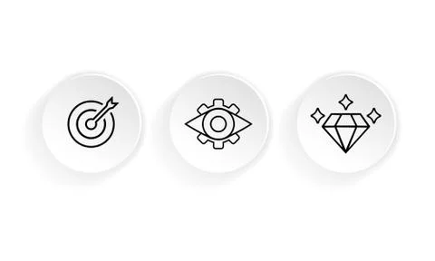 Mission, vision, values icon set or business goal and care logo in black desi Stock Illustration