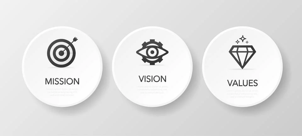 Mission. Vision. Values. Modern flat design concept. Vector icon on button wh Illustrazione stock