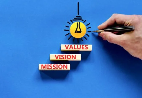 Mission vision values symbol. Concept words Mission Vision Values on wooden.. Stock Photos