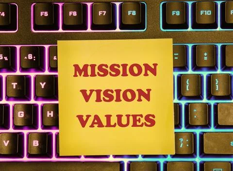 Mission vision values symbol. Concept words Mission Vision Values on a yellow Stock Photos
