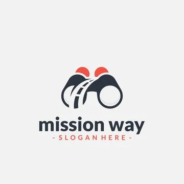 Mission way logo design vector. Road and binocular symbol template. Stock Illustration