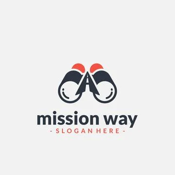 Mission way logo design vector. Road and binocular symbol template. Stock Illustration