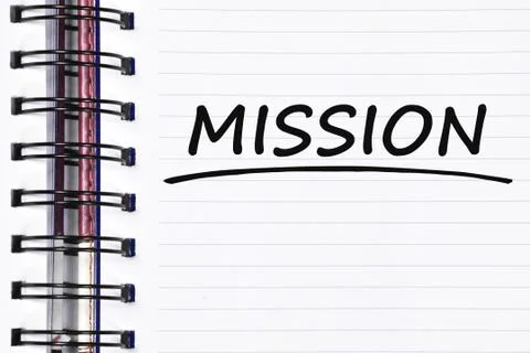 Mission words on spring note book Fotos Stock