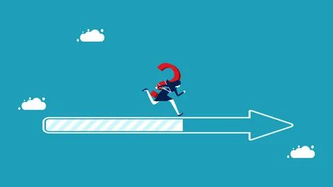 Missions and progress in solving problems. businesswoman with a question mark Stock Illustration