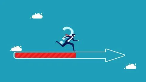 Missions and progress in solving problems. businessman with a question mark i Illustrazione stock