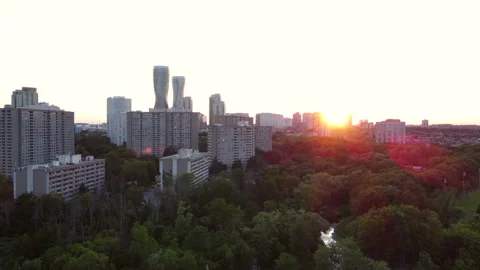 Mississauga Ontario Canada Downtown Skyline Aerial Afternoon Sunset Glow Stock Footage