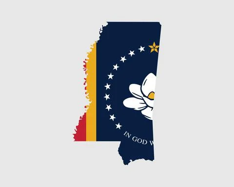 Mississippi Map Flag. Map of MS, USA with the state flag Stock Illustration
