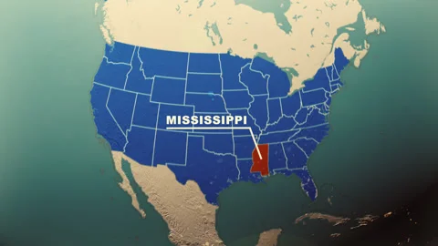 Mississippi Map Highlight USA 3D Political Globe Animation Stock Footage 313679897