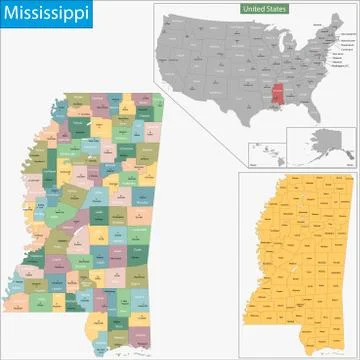 Mississippi map Stock Illustration