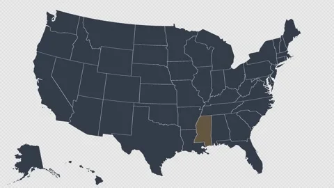Mississippi Pulsing on US Election Map Animation Seamless Loop Alpha Channel 4K Видео 341308744