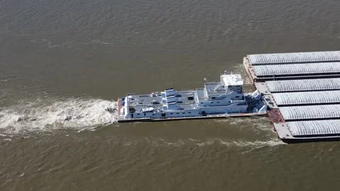 Mississippi River Barge Push – Drone Flyby to Bridge (Memphis, TN) Stock Footage 320807018