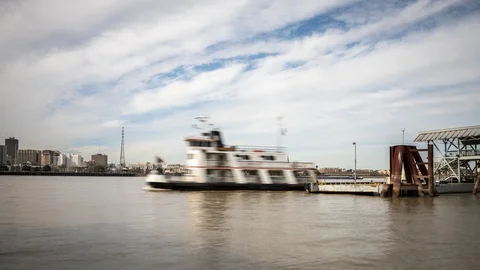 Mississippi River, New Orleans Timelapse with Ship Traffic Stock Footage
