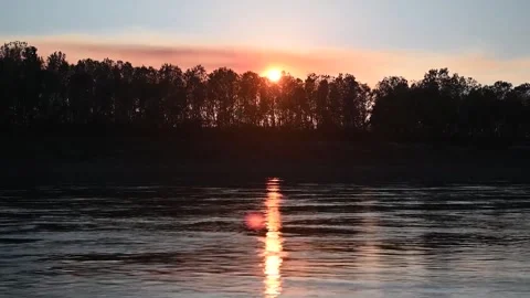 Mississippi River at sunset Stock Footage 297854461
