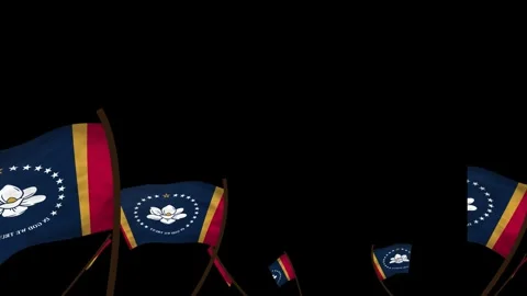 Mississippi State Flags Waving Crowd. Realistic 4K 60fps Seamless Loop Stock Footage 338406004
