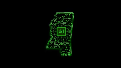 Mississippi State Map AI Chipset Technology Opener Stock-Footage 337093081