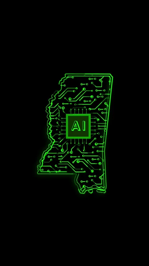 Mississippi State Map AI Chipset Technology Opener Video stock 337184297