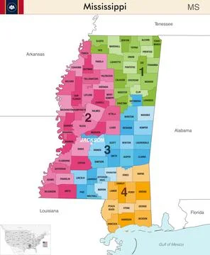 Mississippi state map with counties borders and congressional districts Stock Illustration