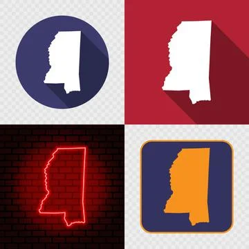 Mississippi State Map Icons Set, USA Silhouette Collection in Flat, Minimal.. Stock Illustration