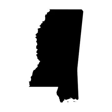 Mississippi, state of USA - solid black silhouette map of country area. Simple Ilustração Stock