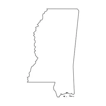Mississippi, state of USA - solid black outline map of country area. Simple flat Stock Illustration