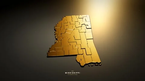 Mississippi USA 3D state map in gold style Stock Footage 341172038