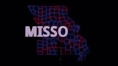 Missouri 3d name over red blue county map seamless loop Stock Footage 343866268