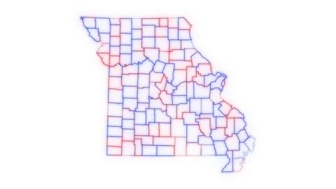 Missouri county map red blue election outline white background seamless loop Stock Footage 343867864