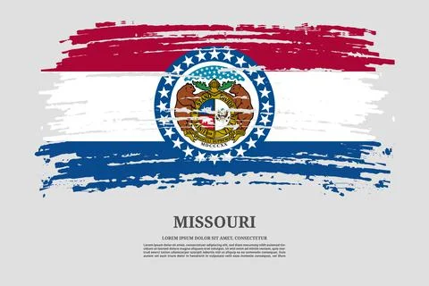 Missouri flag with brush stroke effect and information text poster, vector Stock Illustration