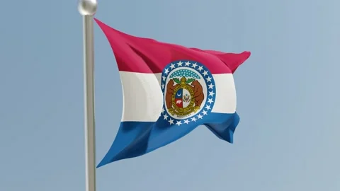 Missouri flag on flagpole. MO flag fluttering in the wind. USA. Stock Footage 170658788