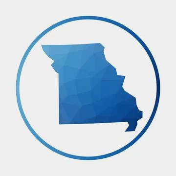 Missouri icon. Polygonal map of the us state in gradient ring. Round low po.. Stock Illustration