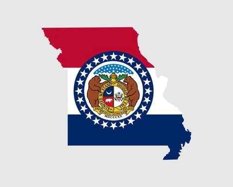 Missouri Map Flag. Map of MO, USA with the state flag Ilustração Stock
