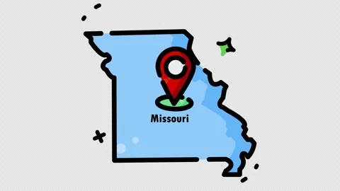 Missouri map illustration featuring a red location pin icon as a graphic Видео 347641293