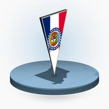 Missouri map in round isometric style with triangular 3D flag of US State M.. Stock Illustration