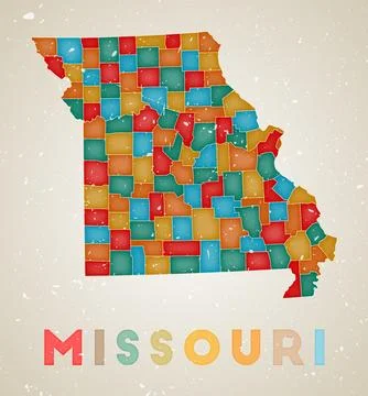 Missouri map. Us state poster with colored regions. Old grunge texture. Vec.. 스톡 일러스트