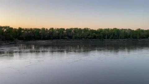 Missouri River at Sunset with Bridge Stock-Footage 256337718